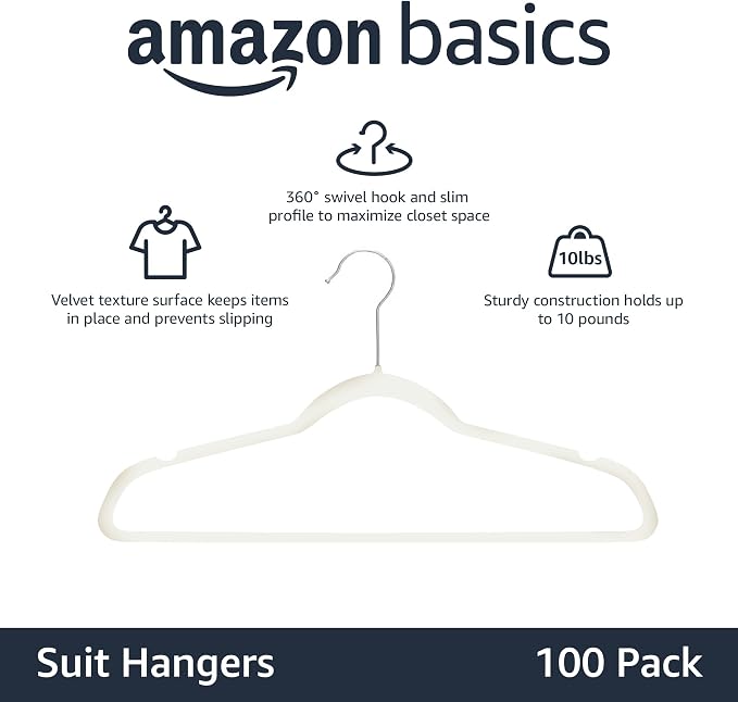 Amazon Basics Slim Velvet Non-Slip Space Saving Suit Clothes Hangers - Image 2