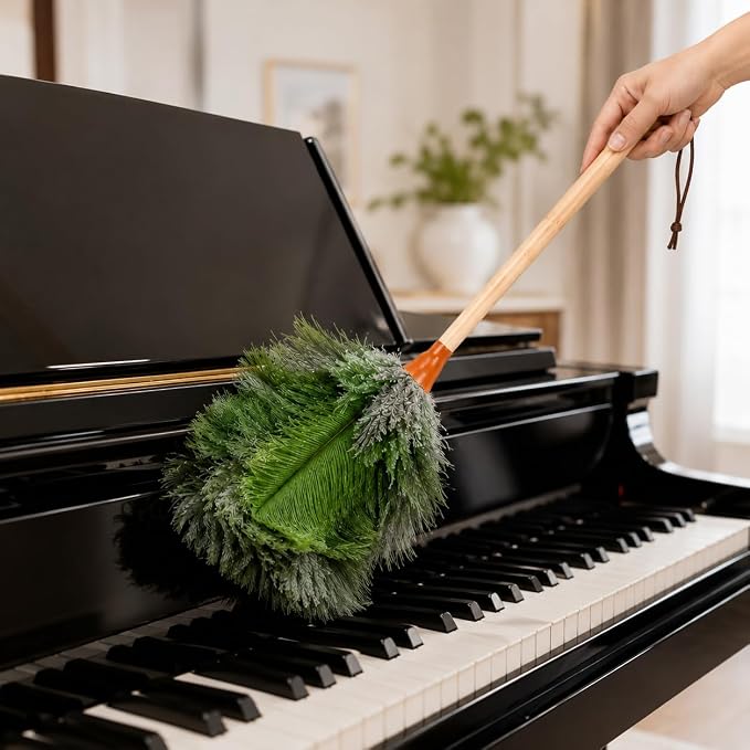 16 in Ostrich Feather Duster, Bamboo Handle Duster Green - Image 6