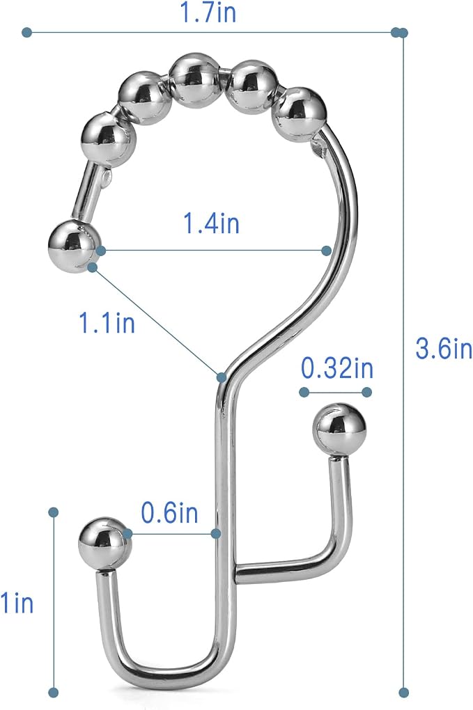 Shower Curtain Rings, SUTINE Shower Curtain Hooks, Stainless Steel Sliver - Image 3