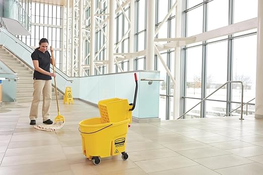 HealSmart 28-Quart Commercial Mop Bucket with Side-Press Wringer & Wheels – Multi-Functional Storage, High Efficiency Dehydration, Anti-Splash Design for Floor Cleaning in Offices, Malls, Yellow