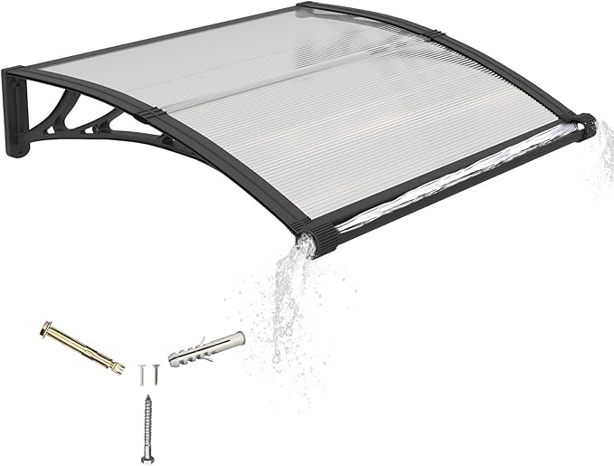 Awning for Door Entrance with Drainage Sink,40x40 Inch Awnings for Doors,Window Canopy Exterior with Plastic Steel Bracket,Polycarbonate Cover,UV,Rain,Snow Protection for House,Porch,Patio,Deck