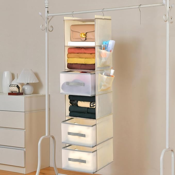 6-Tier Hanging Organizer w/ 3 Drawers, Side Pockets - Image 2