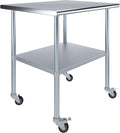 AmGood 36" Long x 30" Deep Stainless Steel Table with Casters