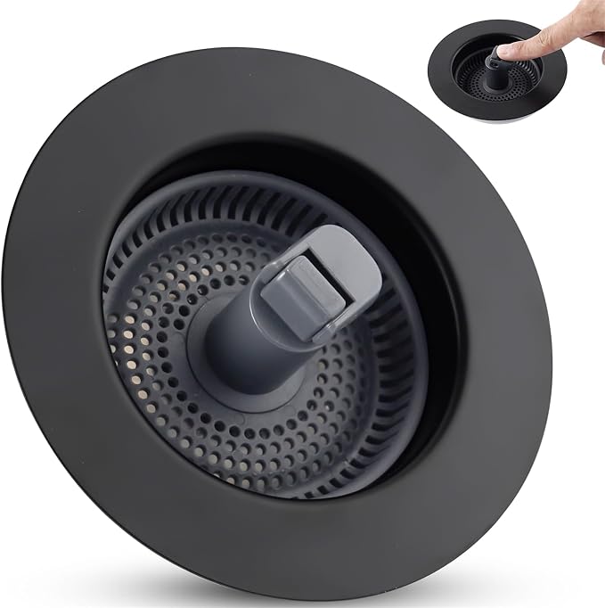 Universal 3 in 1 Kitchen Sink Drain Strainer Stopper Combo, Matteblack by Greatcomfortathome