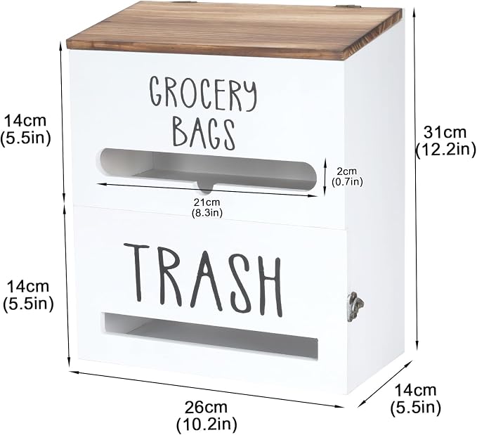 2 in 1 Trash Bag Holder with Grocery Bag Holder, Wooden Trash Bag Dispenser - Image 3