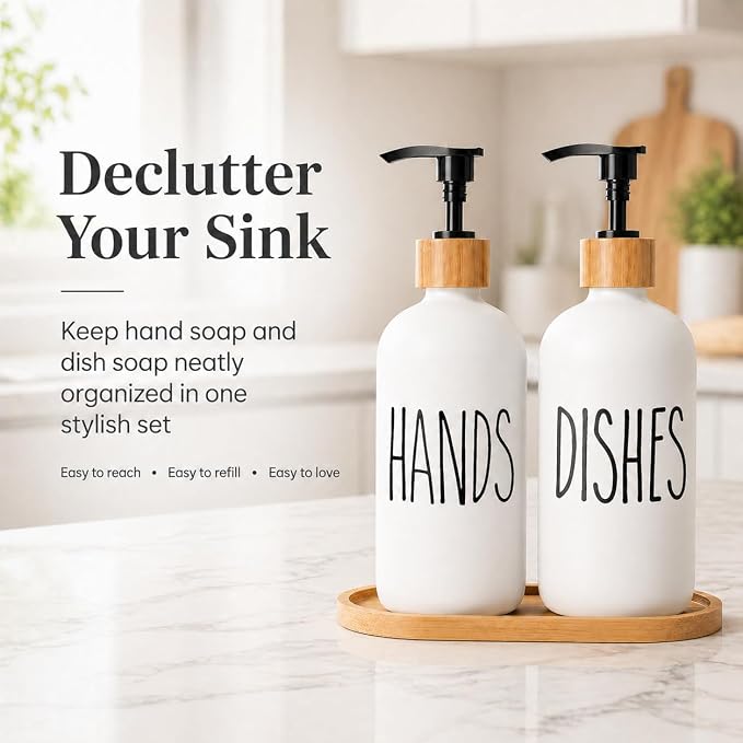 Dish Soap Dispenser for Kitchen, Glass Hand Soap Dispenser, Modern Farmhouse - Image 3