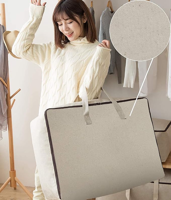 2 Pack Cotton Storage Bags for Duvets, Soft Blanket Organizer Bag | - Image 7