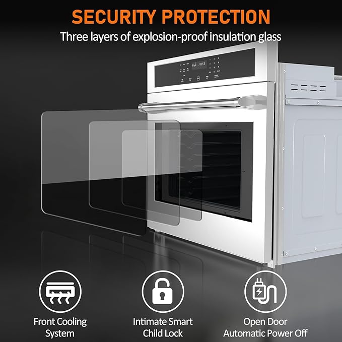 Towallmark 30" Electric Single Wall Oven, 4.8 cu. Ft. Capacity AirFry True Convection, Self Cleaning, Stainless Steel Freestanding Electric Range Oven with Front Control, Silver