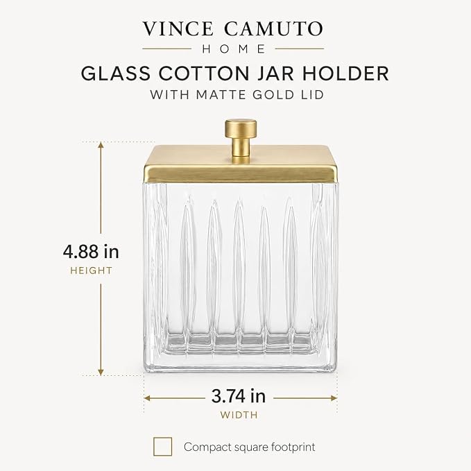 Vince Camuto Home Glass Cotton Jar Holder – Matte Gold Lid, Elegant Bathroom - Image 3