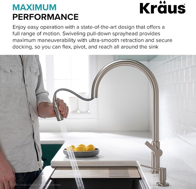 KRAUS Oletto High-Arc Tall Single Handle Pull-Down Kitchen Faucet in Spot Free - Image 6