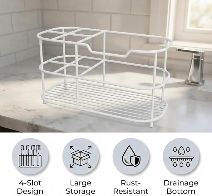 Bathway Toothbrush Holder for Bathroom, 6.9"L x 3.4"W x 4"H, Matte White - Image 3