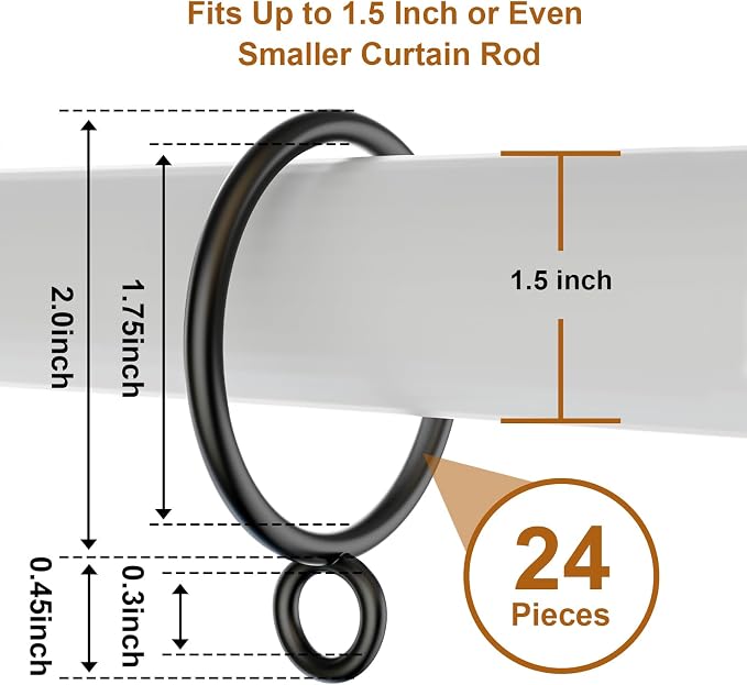 24 Pack Black Metal Curtain Rings - Image 2
