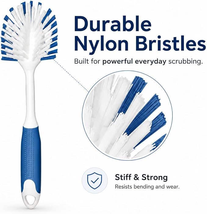 2-Pack Dish Brushes with Scraper, Durable Nylon Bristles Kitchen Scrub Brush - Image 2