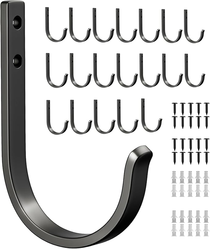20-Pack Door Hooks for Coat and Towel Black | Screw in Metal Hanger Wall Mount by Josmimic