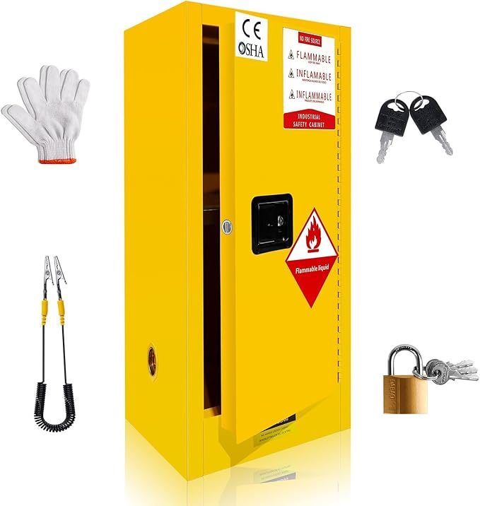 Flammable Storage Cabinet 18" x 18" x 36", 18 Gauge Steel Hazardous Storage Cabinet, Manual Close & Internal/External Vent Design for Home Use, Laboratory, Commercial Use & Industrial Warehouses