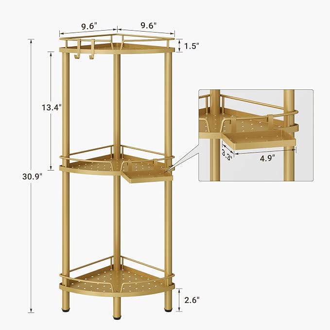 ELYKEN Corner Shower Caddy Standing, 3 Tier Metal Shower Organizer - Image 2