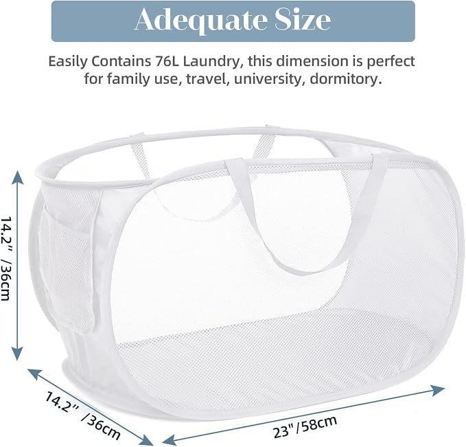 Strong Mesh Pop Up Laundry Basket, Collapsible Laundry Hamper - Image 3