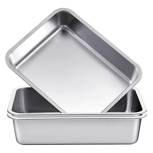 2 Pack Stainless Steel Commercial Bus Tubs Food Grade Meat Processing Tubs Lug Wash Basin Tote Box for Dishwashing, Kitchen, Restaurant, Utility (8 L)