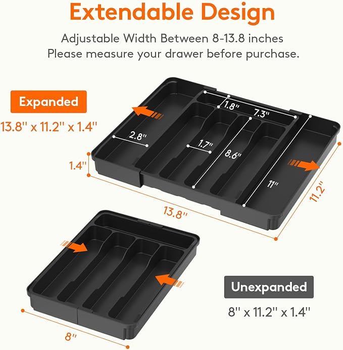 Lifewit Expandable Silverware Drawer Organizer, Kitchen Utensil Tray | BPA-free - Image 3