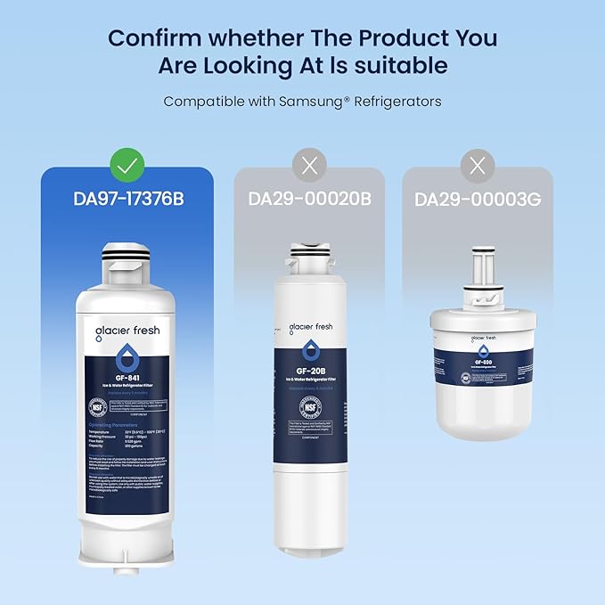 GLACIER FRESH Replacement for DA97-17376B Refrigerator Water Filters, HAF-QIN, HAF-QIN/EXP, DA97-08006C, RF23M8070SG, RF23M8070SR, RF23M8090SG, RF23M8090SR, RF23M8570SR, RF23M8590SG (1 Pack)