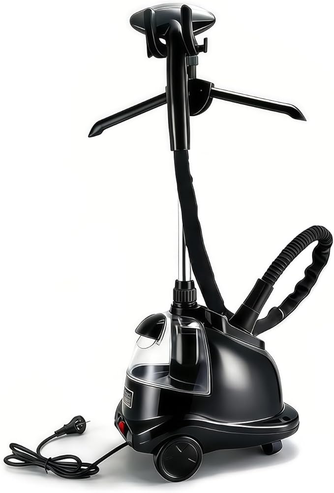 Standing Garment Steamer, 2000W Powerful Steamer for Clothes, 2.4L Water Tank for 90 Mins Continuous Steaming,3Steam Levels with Roll Wheels, Home Commercial Use (Black)