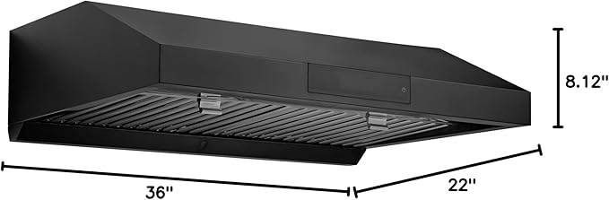 Hauslane Range Hood 36 Inch Under Cabinet Range Hood Black Stainless Steel Hood Vent Hood 36 Inches, Stove Vent Hood for Kitchen, Kitchen Vent Hoods 36 Inch with LED Chef Series PS18