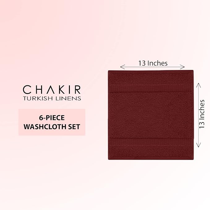 Chakir Turkish Linens 100% Cotton 6-Pack Washcloths 13x13, Cranberry | Premium - Image 4