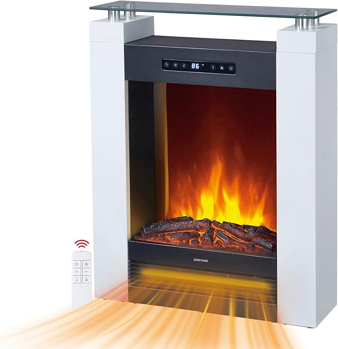 Wide Freestanding Electric Fireplace with Remote & Touch Control, 1500W Heater with Adjustable Timer & Thermostat, Realistic 3D Flame, 8-Hour Timer, Overheat Protection for Bedroom Living Room
