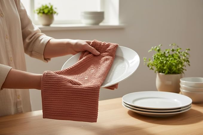 Peach Coral Salmon Kitchen Dish Towels, 100% Cotton - Image 3