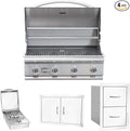 Bullet by Bull Stainless Steel Outdoor Kitchen Grill Set - Built-In Liquid Propane Grill -BBQ Kitchen Island Bundle - Includes 4 Burner Grill, Side Burner, Double Access Door & Double Storage Drawer