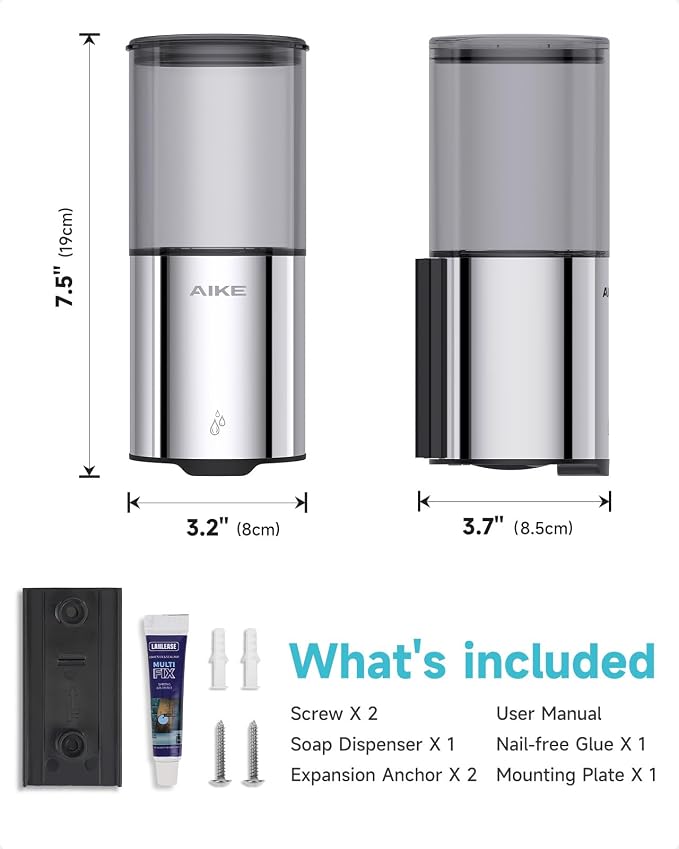 AIKE Automatic Soap Dispenser IPX7 Waterproof 13.5oz Polished Finish | No-Drill - Image 8