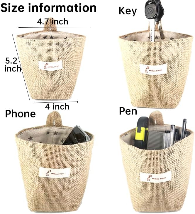 perfsign 4 Pack Hanging Basket for Door, Small Wall Basket Decor, Jute Hanging - Image 3