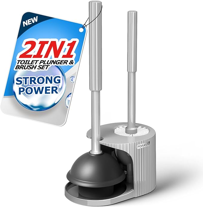 FORASTO 2 in 1 Toilet Plunger and Brush Set, Extended Handle Plunger, Toilet by FORASTO