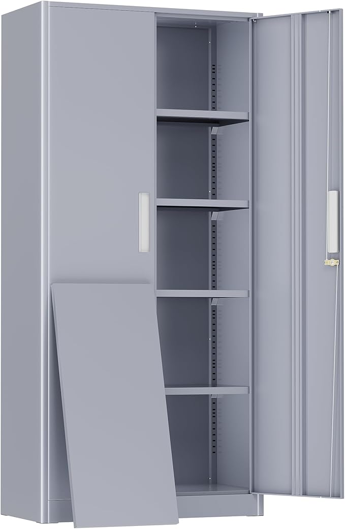 Greenvelly Metal Storage Cabinet,72" Locking Metal Garage Storage Cabinet with Doors and 4 Adjustable Shelves, Lockable Steel Cabinet for Home Office, Garage, Shop, School (Dark Grey 32" W x 16" D)