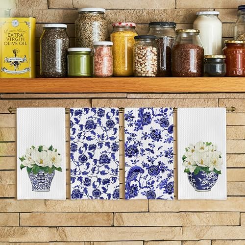 Blue and White Porcelain Chinoiserie Kitchen Towels Set of 4 - Image 2
