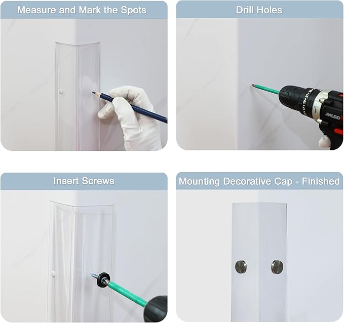 Pre-Drilled Wall Corner Protectors, 2pcs x 35.4''L x 1.97''W Clear Screw Fixing Anti-Impact L-Shape Protective Edge Shields & Guards for Door Frame, Sharp Wall