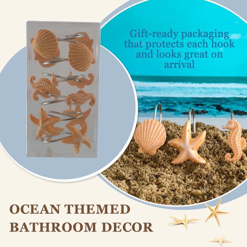 Seashell Shower Curtain Hooks 12pcs Beach Shower Curtain Rings Bath Shower - Image 6