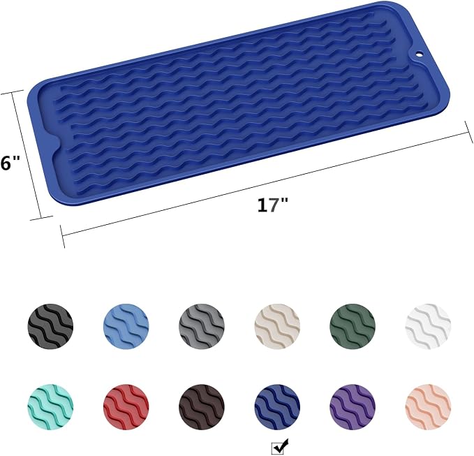 ZLR Small Dish Drying Mat for Kitchen Counter, Midnight Blue | Narrow Silicone - Image 6