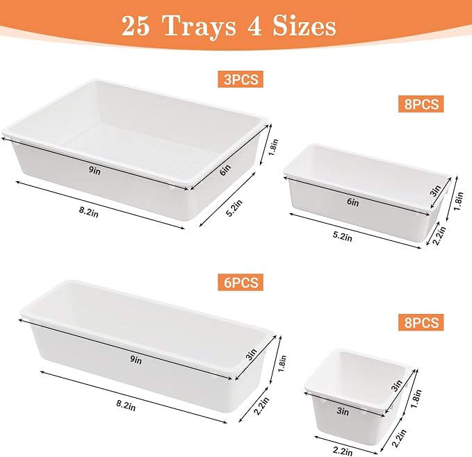 SpaceHacks 25 PCS Plastic Drawer Organizer, 4-Size Versatile Organizer Trays & - Image 2