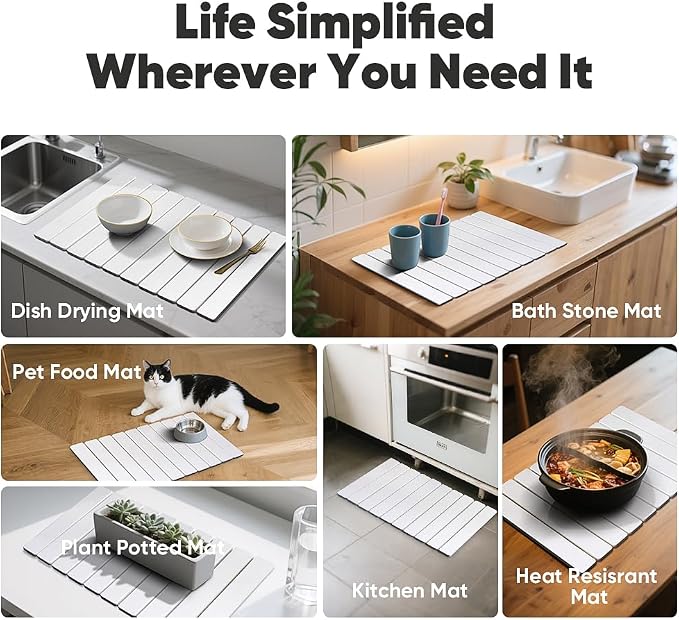 Stone Drying Mat for Kitchen Counter, Quick Diatomaceous Earth Mats for Dishes - Image 6