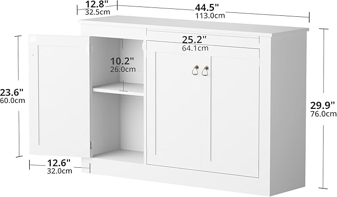 Cozy Castle Buffet Cabinet with Storage - Kitchen Storage Cabinet Wood Console Table Coffee Bar Accent Cabinets for Living Room Dining Room Entryway White 44.5" W