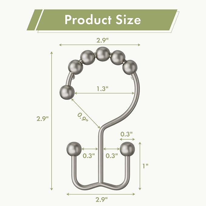 Amazer Shower Curtain Rings, Rust-Resistant Metal Double Shower Hooks - Image 2