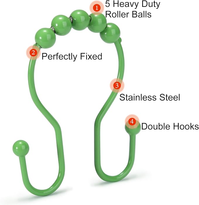 Shower Curtain Hooks, Stainless Steel Shower Curtain Hangers, Double Hook - Image 4