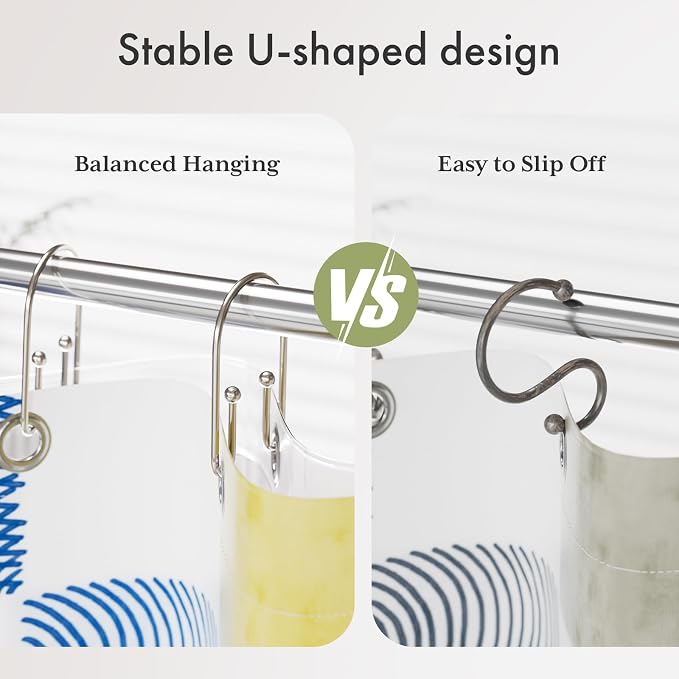 AmazerBath Shower Curtain Hooks, Nickel Shower Curtain Hooks Rust Proof - Image 2