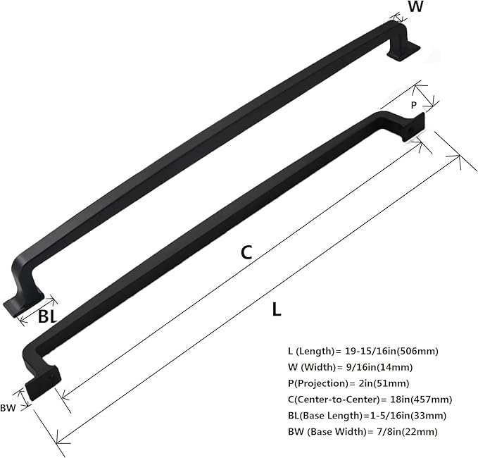 khtumeware | Appliance Handle Pull | Matte Black | 18 in (457 mm) Center-to-Center Drawer Pull | 1 Pack| Kitchen and Bathroom Cabinet Hardware | Furniture Hardware