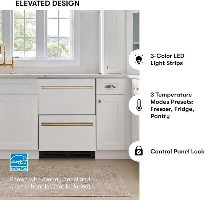 Zephyr 24" Presrv™ Panel Ready Refrigerator Freezer Drawers - Dual Zone Built In Fridge with Modes for Freezer, Fridge and Pantry, LED Lighting, Soft Close (Panels, handles are not included)