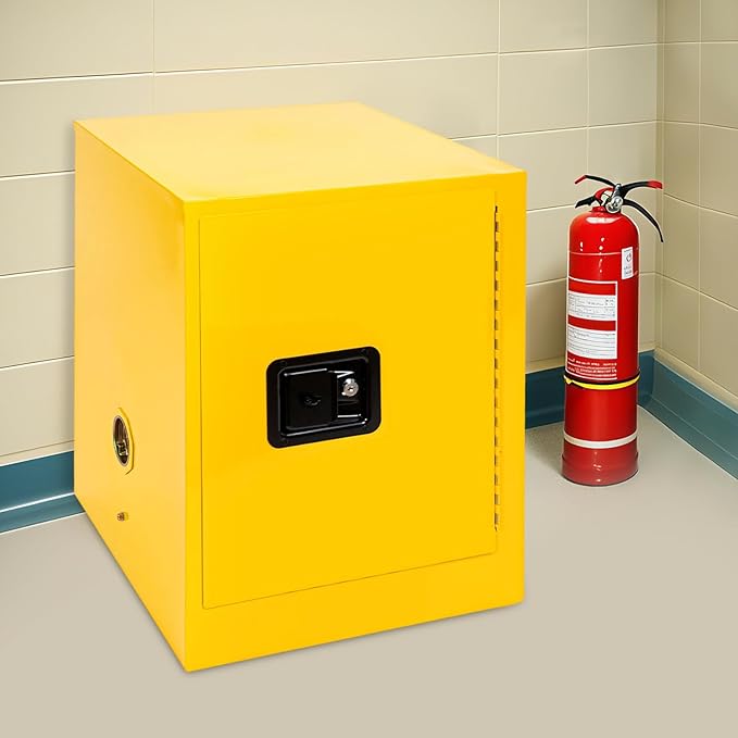 Safety Cabinet Fireproof Flammable Chemicals Storage Cabinet Industrial Cabinets Leak-Proof Bins Welded Bin Locker with Adjustable Board for Commercial/Industrial Environments (4Gallon Yellow)