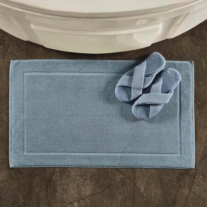 Hawmam Linen Light Blue Bath Mats, 21 x 34 inches, Banded Design, Highly - Image 4