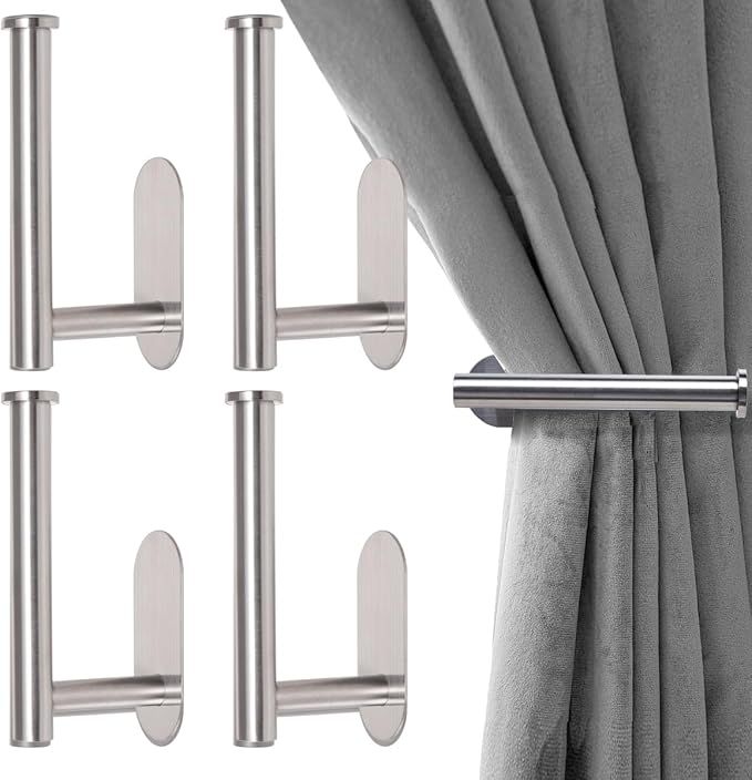 Adhesive Curtain Holdbacks No Drill, Wall Mounted Curtain Tie Backs Hooks by ForaBetterLiving