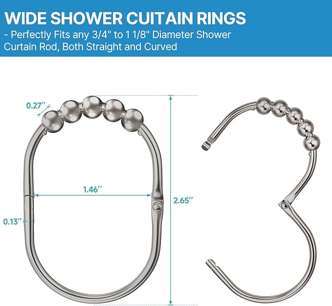 MENGJINGO 12PCS Wide Shower Curtain Hooks Rings, Rust Proof Stainless Steel | - Image 4